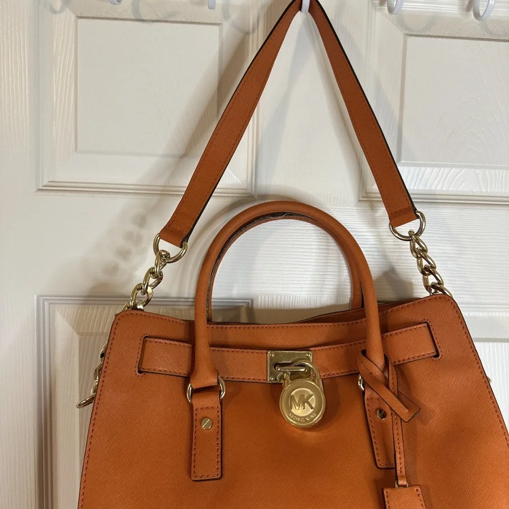 Michael Michael Kors Orange Leather Hamilton Large Tote Bag 14